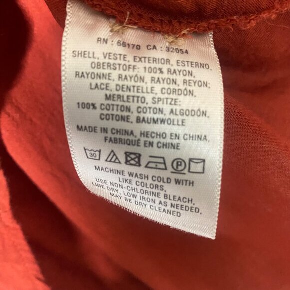 Maeve Anthropology Button Down Blouse Womens Size 6 Rust Red Lace Cotton Blend C - Picture 3 of 11